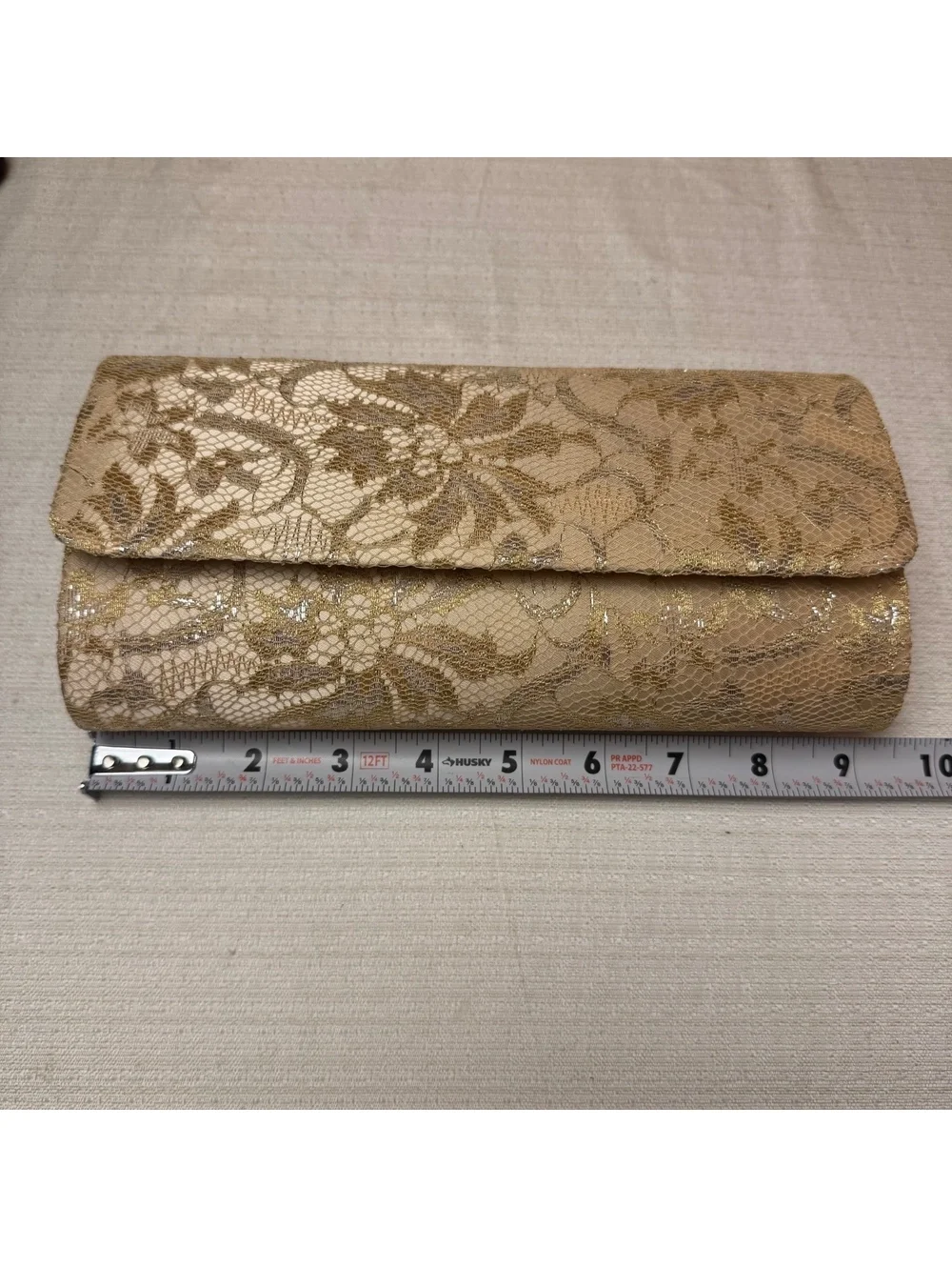 Vintage Gold Metallic Lace Evening Clutch Purse Chain Strap Formal Handbag